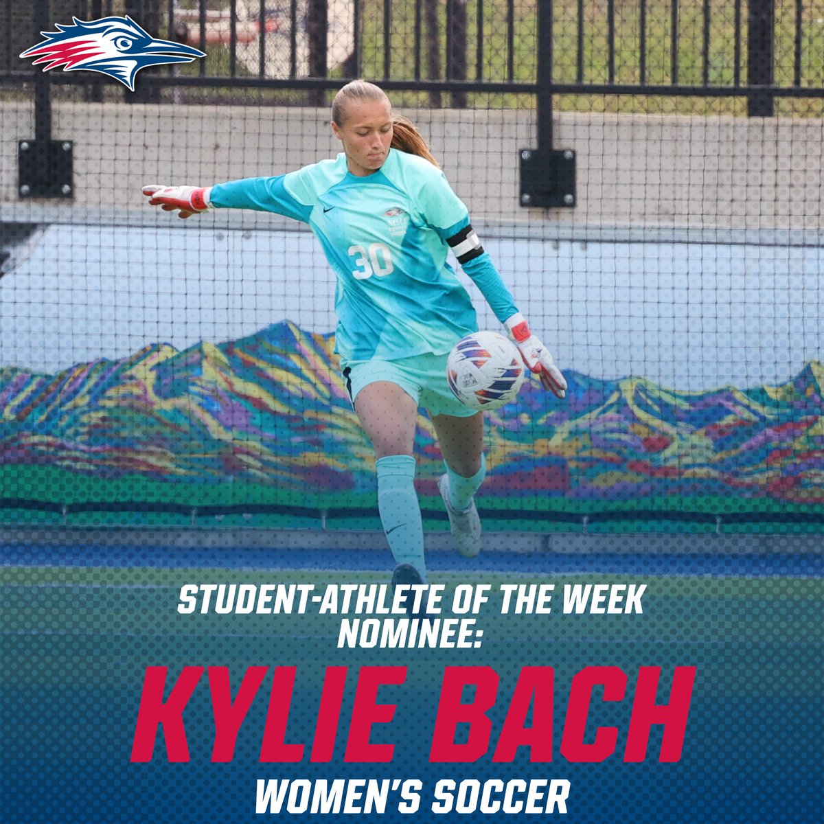 The second Student-Athlete of the Week nominee is <a href="/MSUDenverWSOC/">MSU Denver Women's Soccer</a>'s Kylie Bach!

Kylie has continued her impressive streak in goal, keeping four shutouts in four games - leaving the Roadrunners as the only team left in the RMAC to not be scored on this season 😤🔒

#GetRowdy🔴🔵