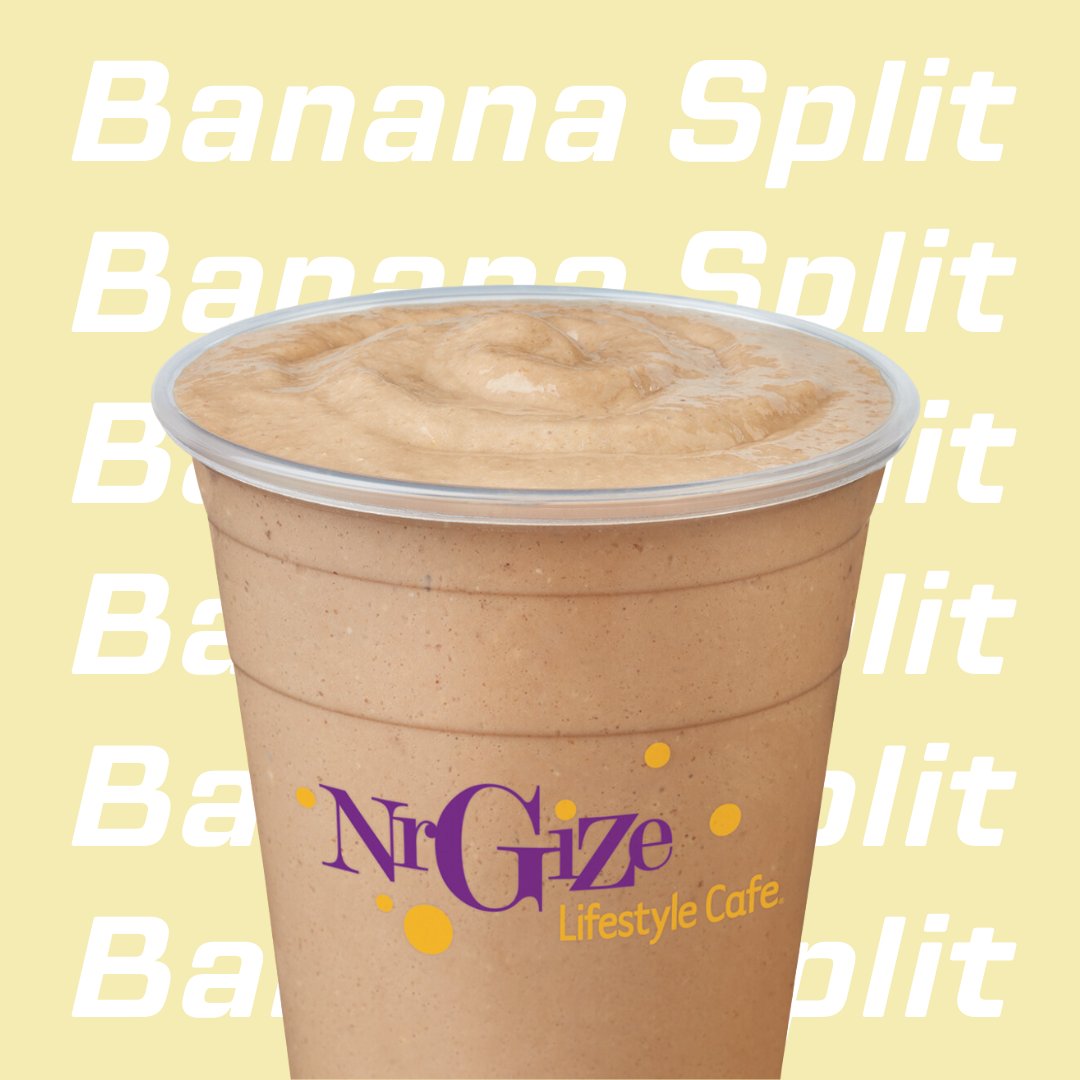 On the go and need to hit your protein intake? Stop by NrGize and order our Banana Split Meal Replacement smoothie! 🥤🏃‍♂️  

🍌 Chocolate Banana
⚡ Multi-Vitamin
💪 30g Protein