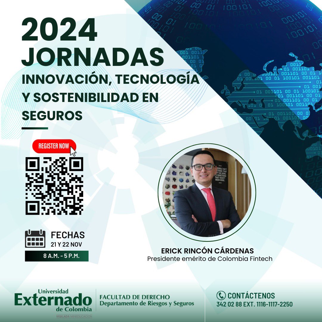 📌No se pierdan las I Jornadas de Innovación, Tecnología y Sostenibilidad en Seguros. Contaremos con la participación de expertos nacionales e internacionales de renombre, como Erick Rincón, quienes compartirán su amplia experiencia y conocimientos en estos temas cruciales.