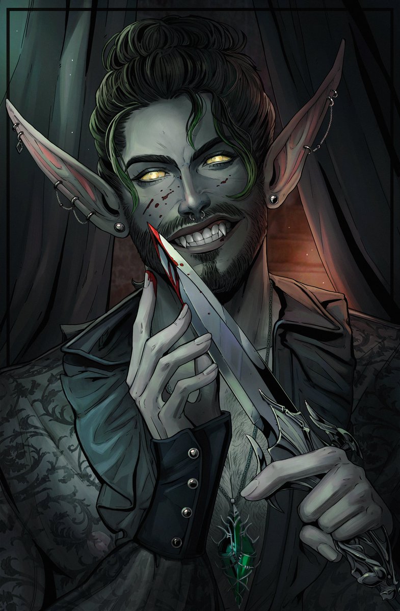 Pleasure can be different. And so the night elf Lerrick has his own opinion on this matter. This includes playing with sharp objects. And a couple drops of blood... or a little more. 🔪🩸
#ArtistOnTwitter #artistsontwitter #worldofwarcraft #WarcraftArt
