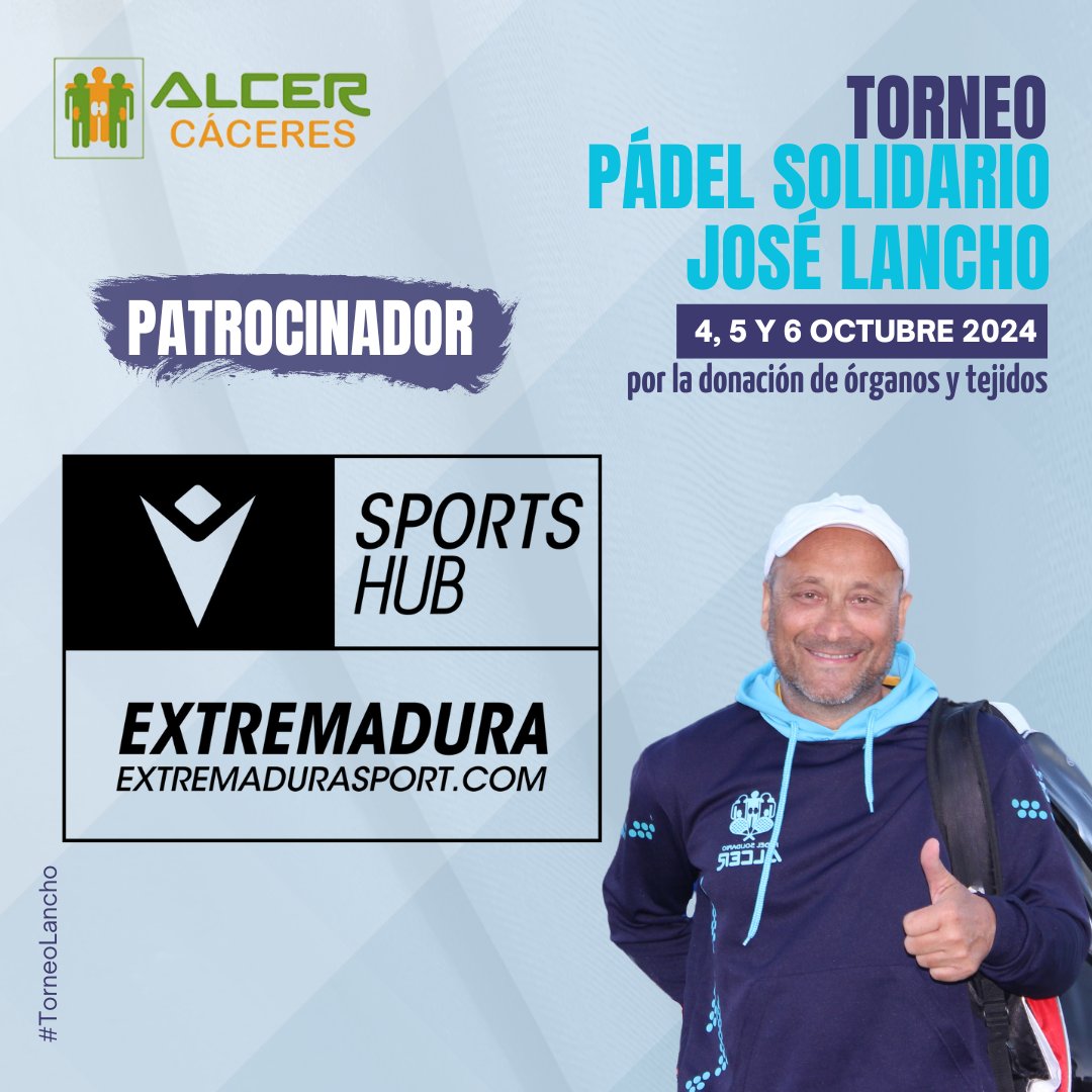 🎾 𝗘𝘅𝘁𝗿𝗲𝗺𝗮𝗱𝘂𝗿𝗮 𝗦𝗽𝗼𝗿𝘁 con <a href="/AlcerCaceres/">ALCER Cáceres</a>

@extremadurasport será parte importante del Welcome Pack del #TorneoLancho

𝗚𝗥𝗔𝗖𝗜𝗔𝗦 por ayudarnos con la difusión de la DONACIÓN DE ÓRGANOS Y TEJIDOS 

+ Inf. e inscripciones 👇🏻 alcer-caceres.org/torneo-jose-la…