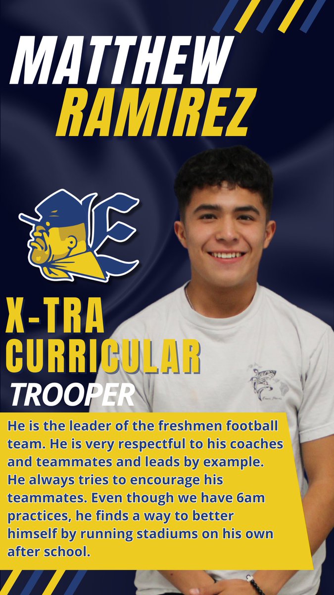 Eastwood Performance & Athletics Network (@eastwoodsports) on Twitter photo Trooper Clap for Matthew Ramirez. Thanks for all the hard work on and off the field.
<a href="/Btorres_EHS/">Bonita Torres</a> <a href="/EHSCoachLopez/">Julio Lopez</a> <a href="/EastwoodHQ/">Eastwood High School</a> Trooper Clap for Matthew Ramirez. Thanks for all the hard work on and off the field.
<a href="/Btorres_EHS/">Bonita Torres</a> <a href="/EHSCoachLopez/">Julio Lopez</a> <a href="/EastwoodHQ/">Eastwood High School</a>