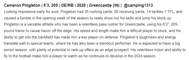 Thank you <a href="/sixstarfootball/">Six Star Football | PLUS+</a> for the write up!! <a href="/GHSTigerCubs/">GHS Athletics</a> <a href="/ghstcfootball/">Greencastle Tiger Cub Football</a>