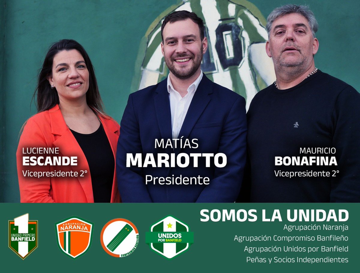 Cada uno de los espacios que integran la Unidad Primero Banfield trabajamos en conjunto por y para Banfield. El 5 de octubre vení a votar para ganarle al fraude ¡Somos la oposición!

Votá: Mariotto - Bonafina - Escande ¡Votá #UnidadPrimeroBanfield! 🇳🇬