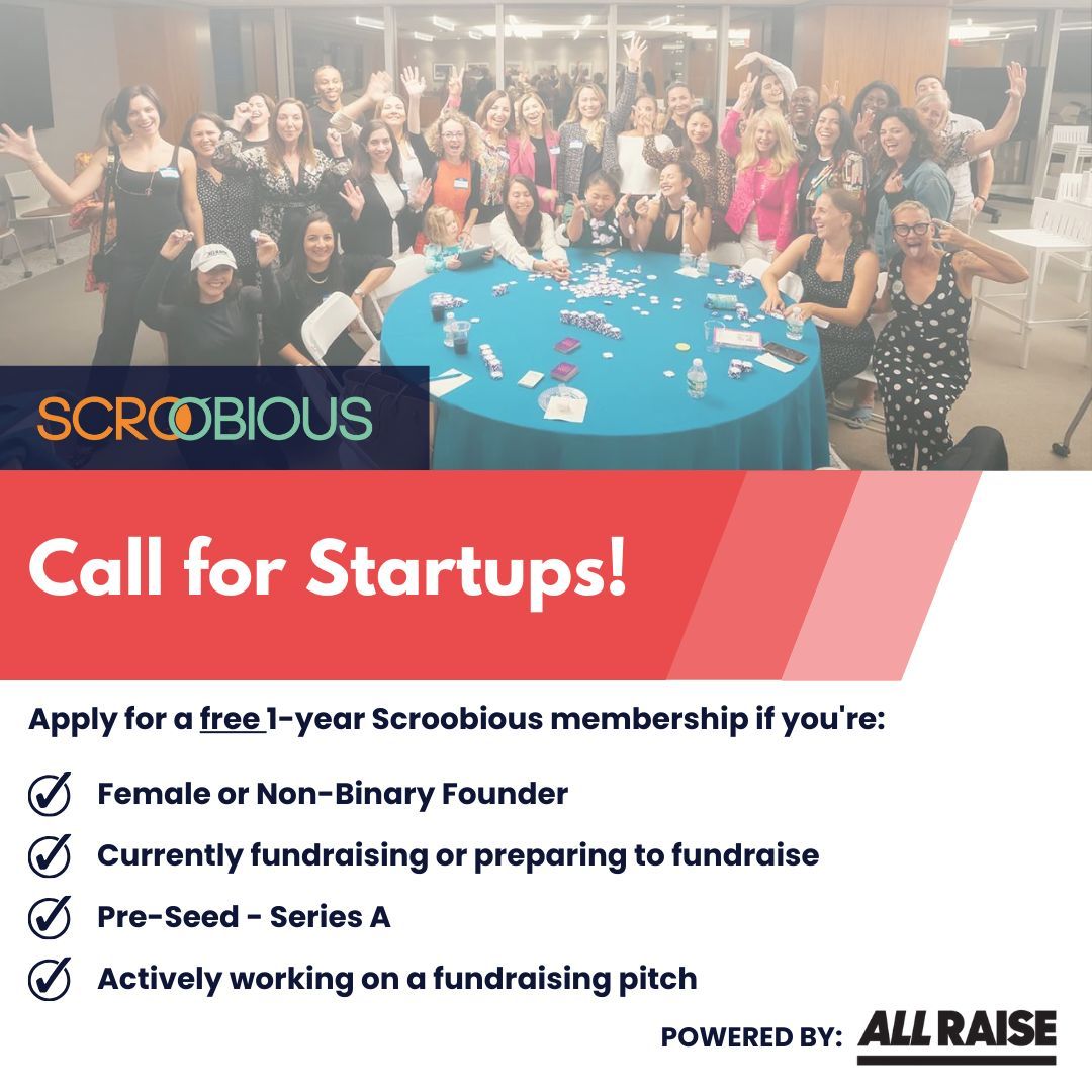 🥳 We could not be more excited to announce that All Raise is partnering with Scroobious as a Foundational Sponsor! Female and non-binary founders can apply for a sponsored (free!) account here: buff.ly/3ZsuHDo