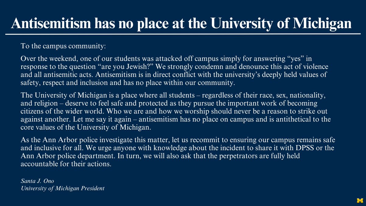 UM Public Affairs (@umpublicaffairs) on Twitter photo Statement from <a href="/UMich/">University of Michigan</a> President Santa J. Ono on antisemitism: myumi.ch/pkPAe Statement from <a href="/UMich/">University of Michigan</a> President Santa J. Ono on antisemitism: myumi.ch/pkPAe