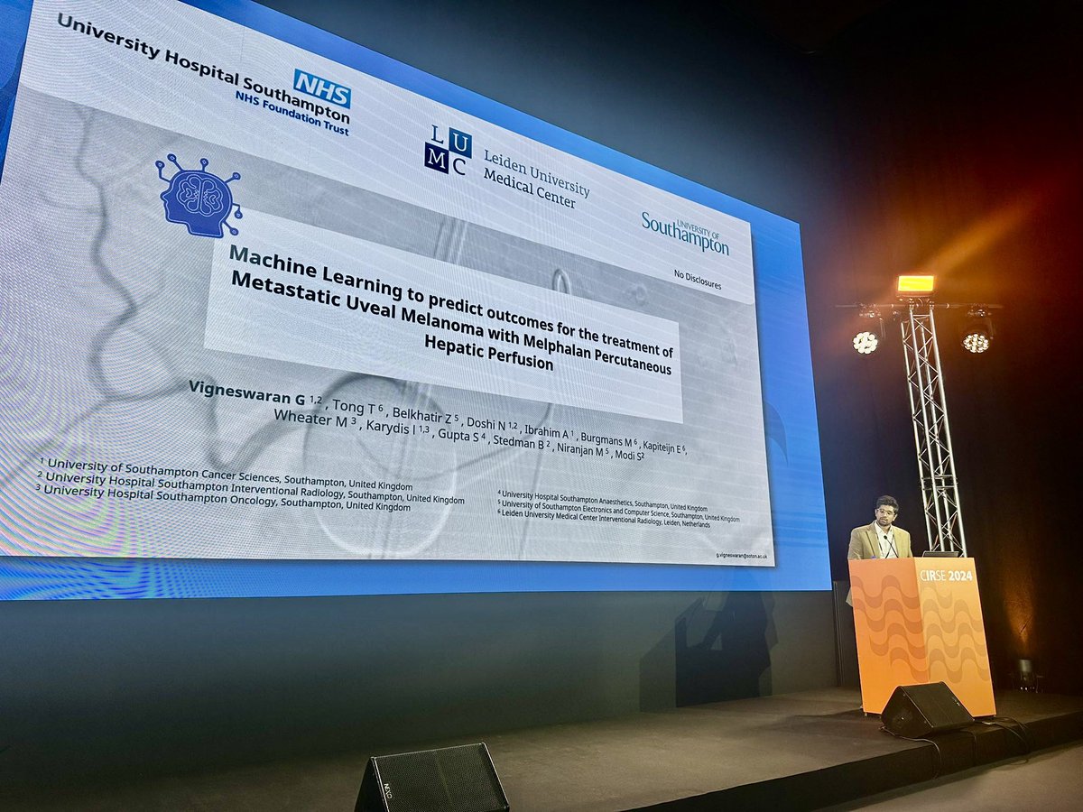 Ganesh Vigneswaran (@ganesh_vignes) on Twitter photo Delighted to present our collaborative work on Machine learning to predict metastatic uveal melanoma outcomes 👁️at #SPHAIRE #CIRSE2024 <a href="/cirsesociety/">CIRSE</a> <a href="/unisouthampton/">University of Southampton</a> <a href="/UHS_Radiology/">UHS Radiology</a> <a href="/LUMC_Leiden/">LUMC Leiden</a> <a href="/interadiologist/">Dr Sachin Modi</a> <a href="/MahesanNiranjan/">Mahesan Niranjan mahesanniranjan.bsky.social</a> <a href="/BSIR_News/">The British Society of Interventional Radiology</a> Delighted to present our collaborative work on Machine learning to predict metastatic uveal melanoma outcomes 👁️at #SPHAIRE #CIRSE2024 <a href="/cirsesociety/">CIRSE</a> <a href="/unisouthampton/">University of Southampton</a> <a href="/UHS_Radiology/">UHS Radiology</a> <a href="/LUMC_Leiden/">LUMC Leiden</a> <a href="/interadiologist/">Dr Sachin Modi</a> <a href="/MahesanNiranjan/">Mahesan Niranjan mahesanniranjan.bsky.social</a> <a href="/BSIR_News/">The British Society of Interventional Radiology</a>