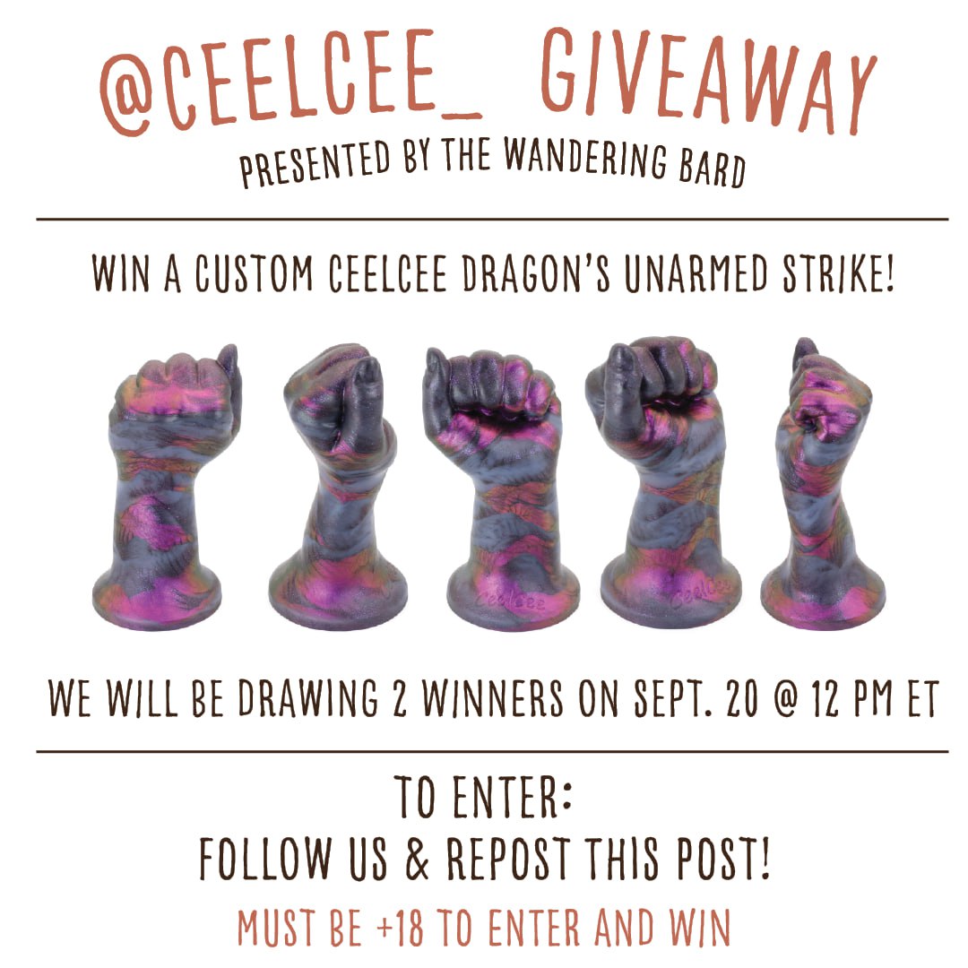 With us back, and <a href="/Ceelcee_/">CeelCee - Size Queen Celia Dragon 👑</a> requesting a giveaway of their lovely fist... let's start now!

Retweet this post and be following us to enter(also Ceel Cee if you want to see lovely content!) we will randomly select two winners on Septemeber 20th at 12PM ET!

Must be 18+ to enter!