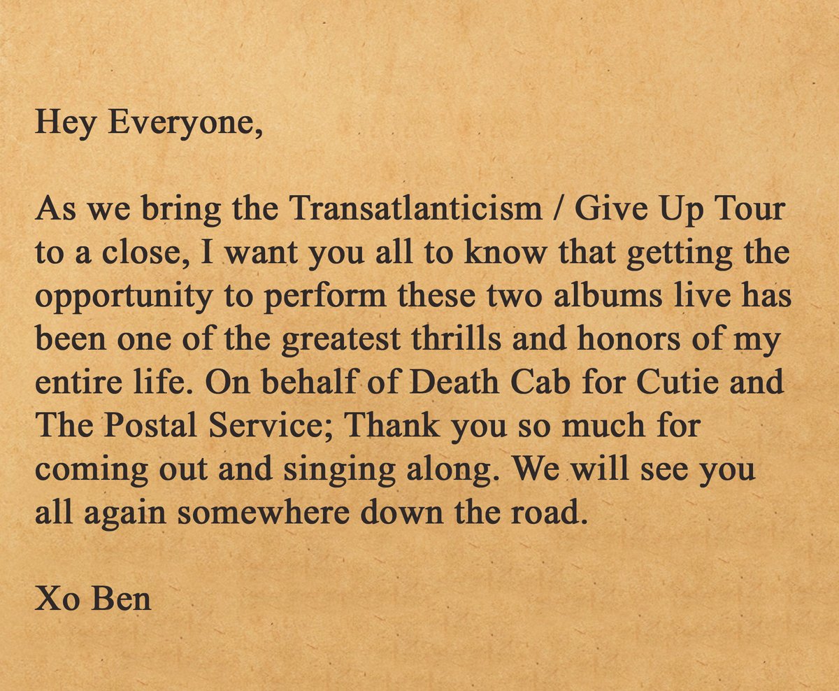 PostalService's tweet image. Our final show of the Give Up &amp;amp; Transatlanticism 20th Anniversary Tour will be held at HFStival in Washington, DC on September 21. Tickets at found.ee/PSDCFC-HFStival