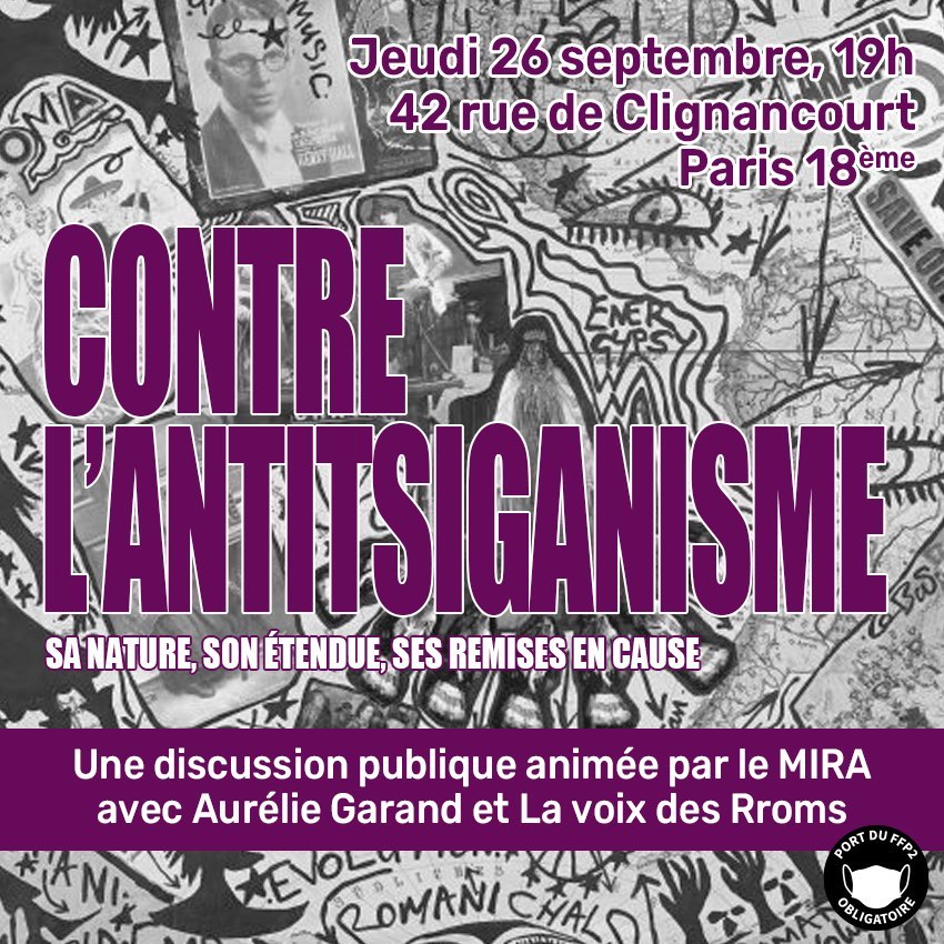 DISCUSSION PUBLIQUE CONTRE L’ANTITSIGANISME
Jeudi 26 septembre, 19h, 42 Rue de Clignancourt, Paris 18e. Avec Aurélie Garand <a href="/LaVoixdesRroms/">La voix des Rroms</a>
Événement en autodéfense sanitaire.