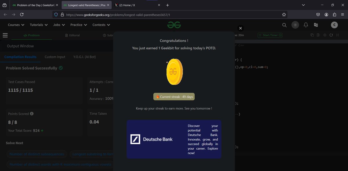 codewithme208's tweet image. Day 6: Small steps lead to big changes. Let’s code our way to success! 💻✨ #GeeksForGeeks #21DaysOfStreak @geeksforgeeks @DeutscheBank