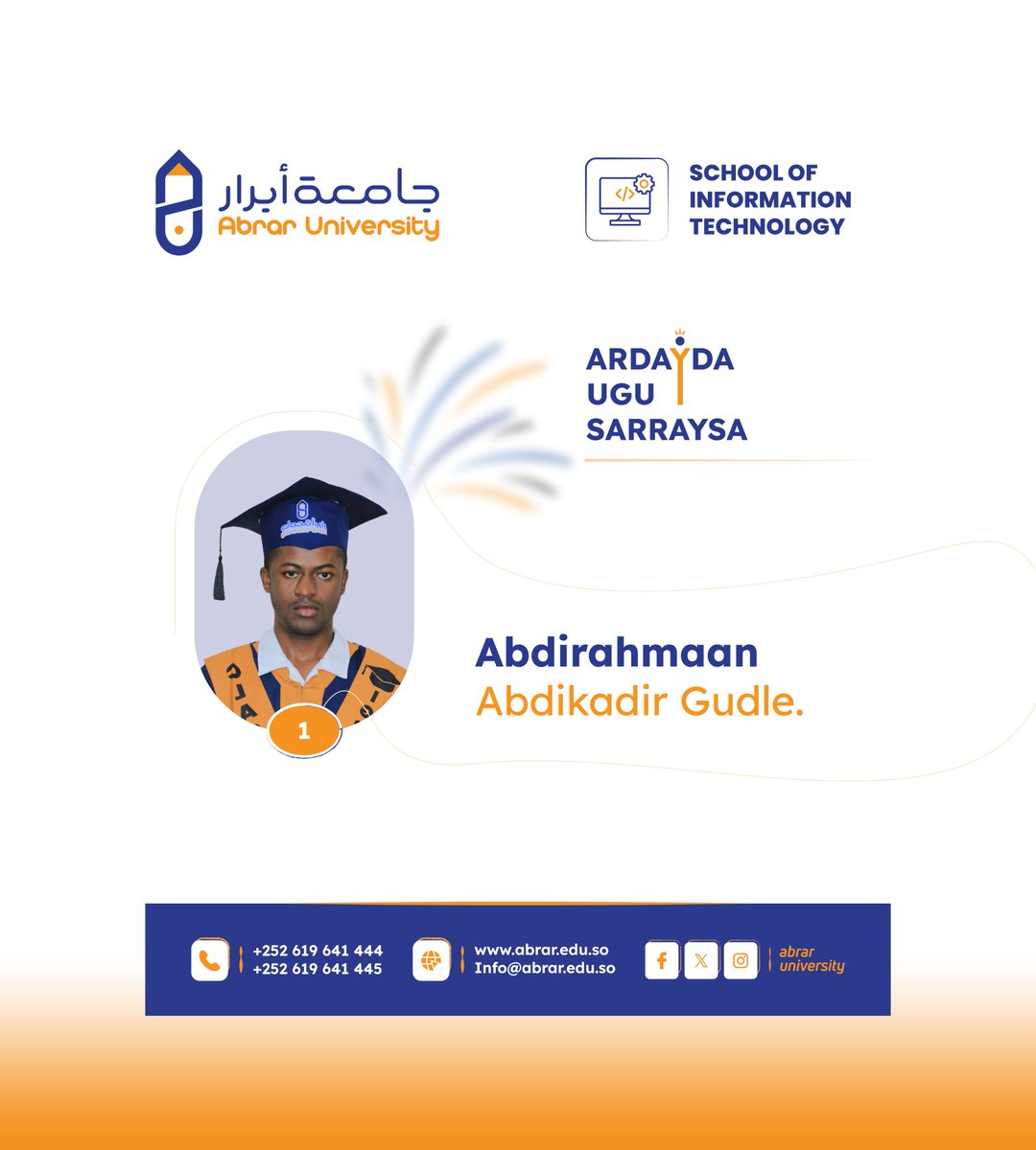 𝐀𝐛𝐝𝐢𝐫𝐚𝐡𝐦𝐚𝐧 𝐀𝐛𝐝𝐢𝐤𝐚𝐝𝐢𝐫 𝐆𝐮𝐝𝐥𝐞 ayaa noqday Ardayga kaalinta 1aad ka galey 𝐃𝐮𝐠𝐬𝐢𝐠𝐚 𝐗𝐨𝐠𝐚𝐡𝐚 𝐓𝐢𝐤𝐧𝐨𝐨𝐥𝐢𝐣𝐢𝐲𝐚𝐝𝐝𝐚.
Hambalyo ayaan leenahay 𝐀𝐛𝐝𝐢𝐫𝐚𝐡𝐦𝐚𝐧 iyo dhammaan ardeyda, waad wada guuleysateen.