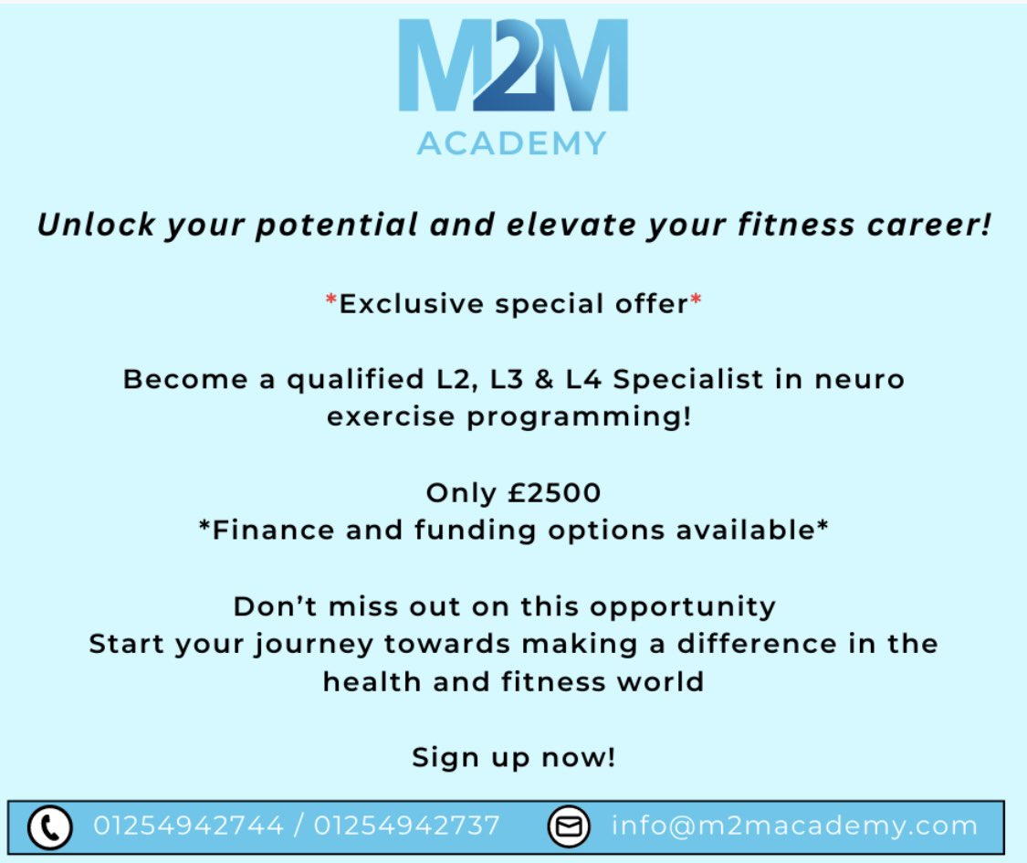 Charlotte Maria (@m2m_academy) on Twitter photo *Exclusive Special Offer*
Limited places still available on our unique accredited courses with funding (if meet the criteria and finance available).
Courses can be split or run as a pathway course with access onto our Level 5 practitioner and Level 6 practitioner lead and *Exclusive Special Offer*
Limited places still available on our unique accredited courses with funding (if meet the criteria and finance available).
Courses can be split or run as a pathway course with access onto our Level 5 practitioner and Level 6 practitioner lead and