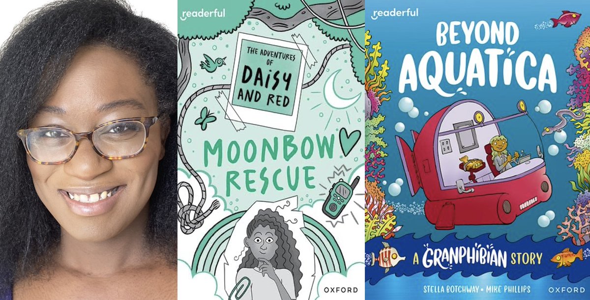 OUPPrimary's tweet image. Here&apos;s author Stella Botchway with her two brilliant  #Readerful books: &apos;The Adventures of Daisy and Red: Moonbow Rescue&apos; an action-packed story set near the Zambezi River, illustrated by @sara_cristofori &amp;amp; &apos;Beyond Aquatica: A Granphibian Story&apos; illustrated by Mike Phillips. 🌊✨