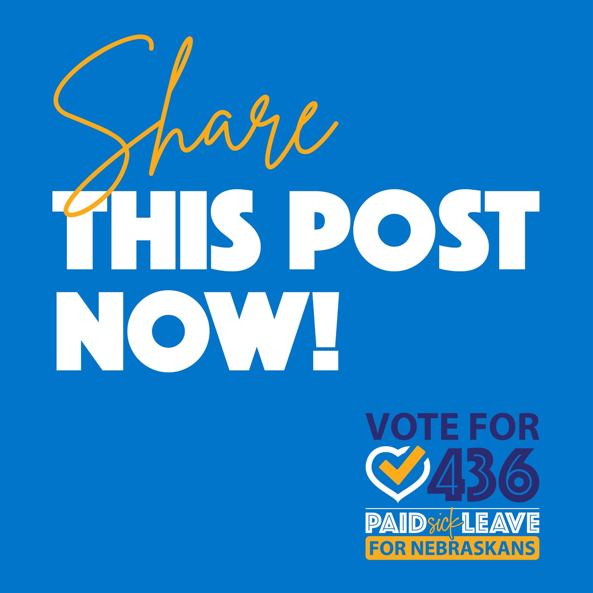 PaidSickLeaveNE's tweet photo. Already planning to vote FOR paid sick leave on the November ballot? Excellent! 😀
Now please share this post with five of your friends and invite them to vote for paid sick leave, too! #VoteFOR436 #PaidSickDays https://t.co/bPtPGGvcg1