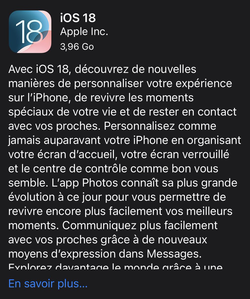 eyePomme's tweet image. #Apple met en ligne #iO18 en version finale pour le public et pour les modèles compatibles. Réglages &amp;gt; Général &amp;gt; Mise à jour logicielle.