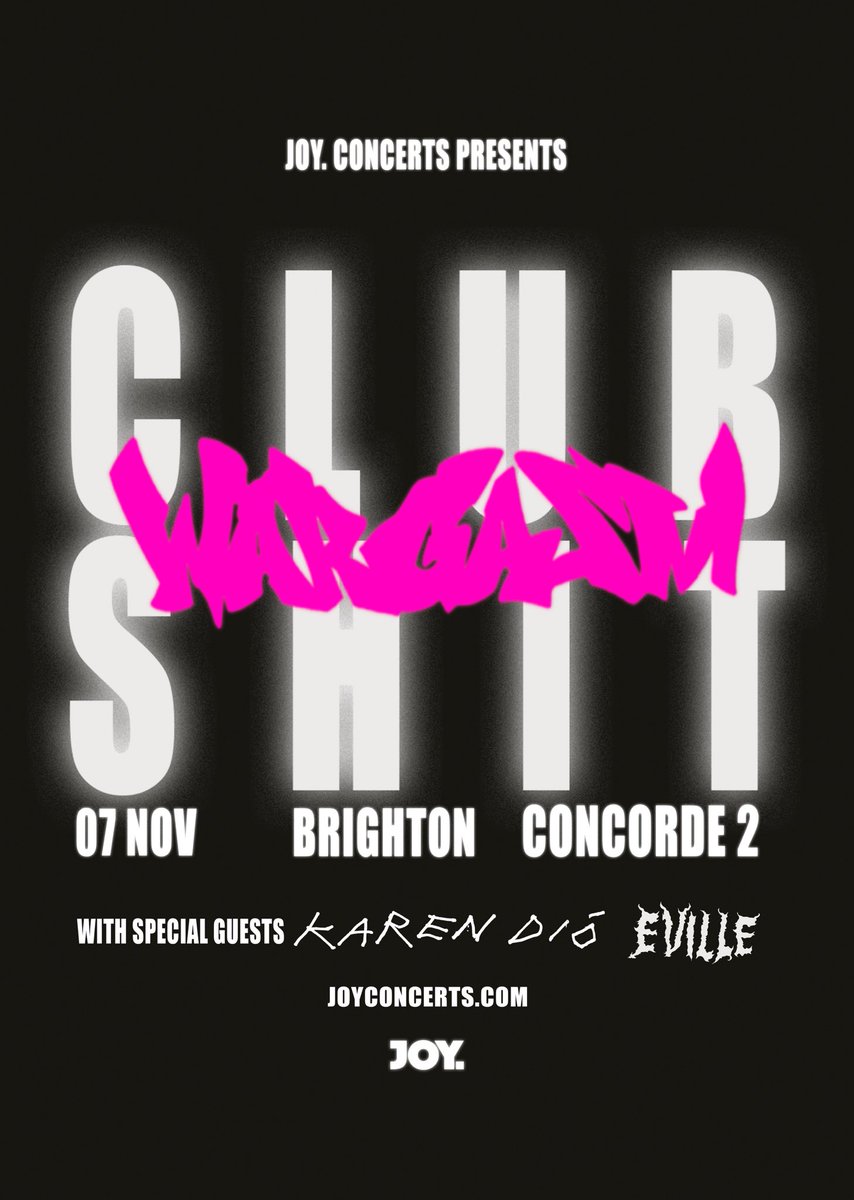 Very excited to announce that we will be joining <a href="/thisiswargasmuk/">𝐖𝐀𝐑𝐆𝐀𝐒𝐌</a> again at <a href="/concorde_2/">Concorde2</a> 😈

See you in the pit x

songkick.com/concerts/42112…

#wargasm #wargasmuk #clubshit #altmusic #brighton #livemusic