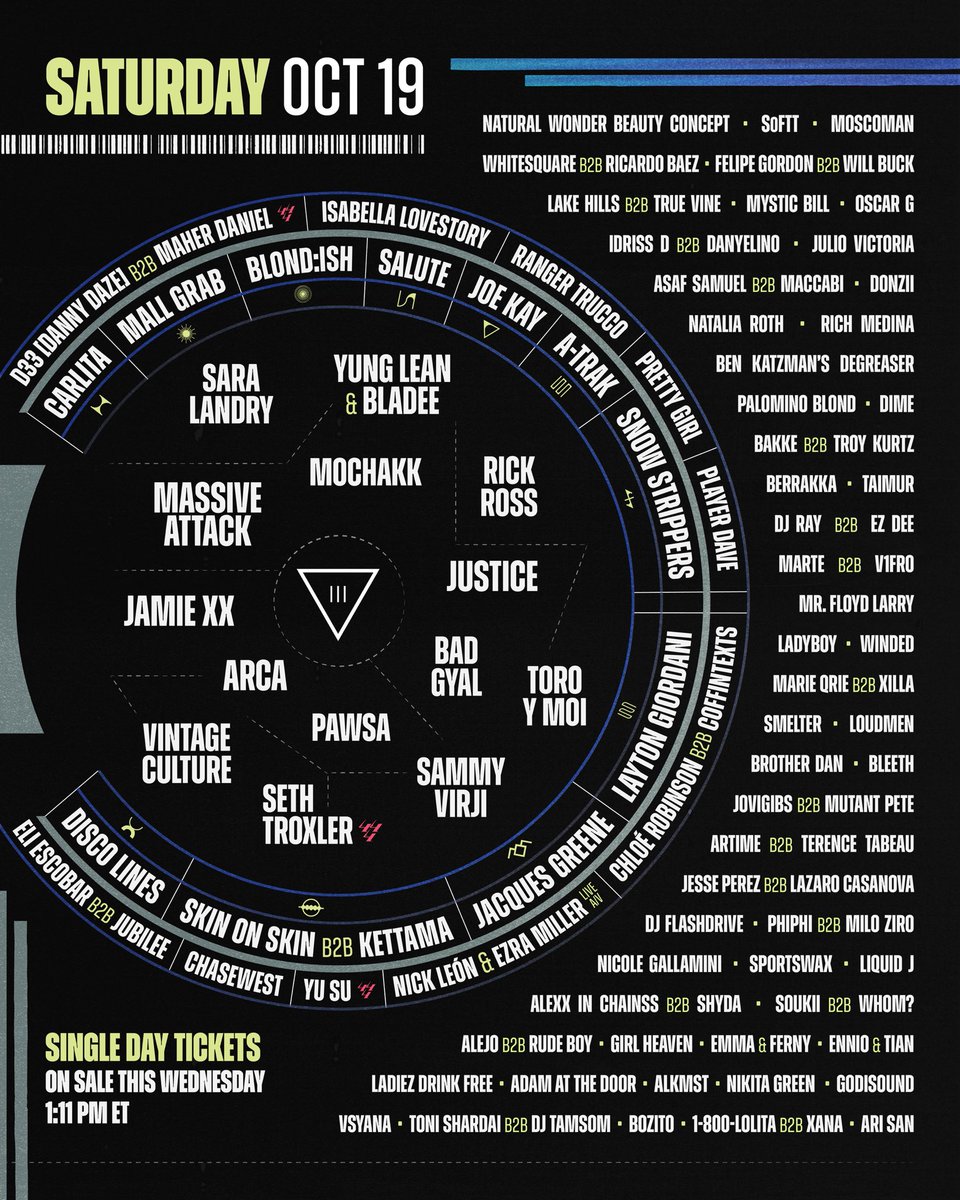 the wait is over miamiii 🔥 your 2024 lineup by day just dropped ♾️

limited single day tix available this wednesday @ 1:11 pm et 🔗 iiipoints.co/tickets