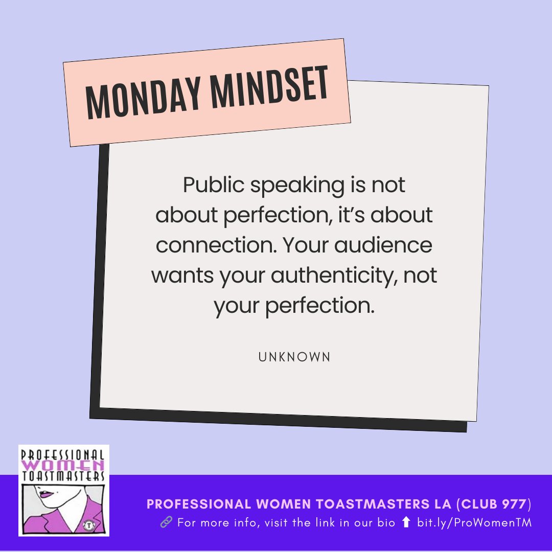 PWToastmasters's tweet image. Monday Mindset: Public speaking is about connection, not perfection. 💬 Want to grow? Join our in-person Toastmasters meeting Sep 19, 7-8:30 PM at the Culver City Senior Center.
➡️ DM or email us at vppr.pwt@gmail.com for more info!
#Toastmasters #PublicSpeaking