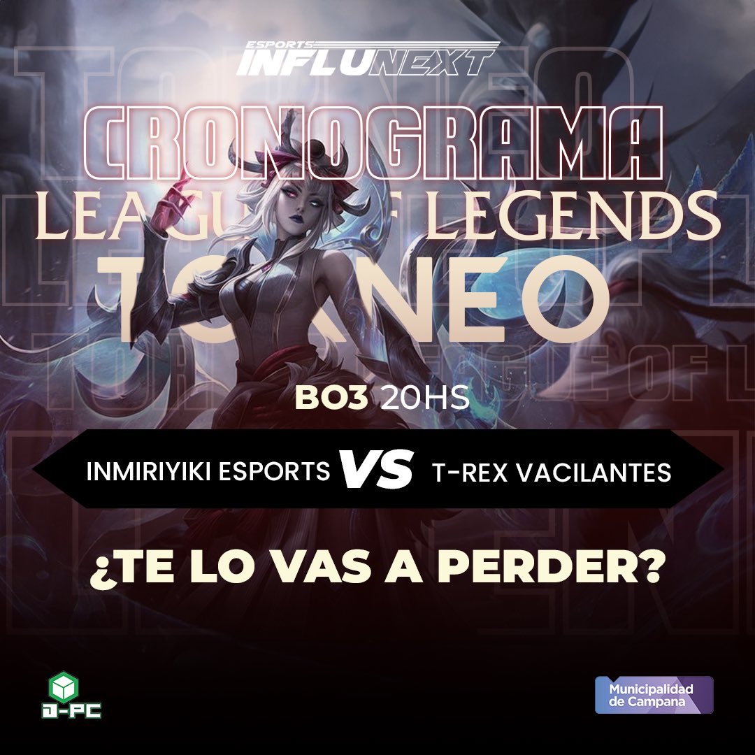 Hoy a las 20 horas se enfrentan Inmiriyiki eSports vs T-Rex vacilantes en la primer fecha de nuestra semifinal 💪🏻 ¿Te lo vas a perder?

Te esperamos prendidos en nuestro canal de #twitch 👾

twitch.tv/influnext