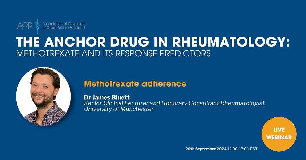 Dr. James Bluett (MBBS, MRes, MSc, PhD) is a Senior Clinical Lecturer and Honorary Consultant in Rheumatology at the University of Manchester. 🎓 

He earned his PhD in 2016, focusing on methotrexate adherence in rheumatoid arthritis and the genetic factors behind
