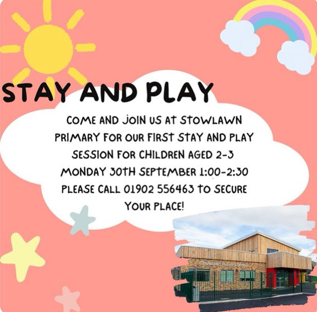 We are excited to be starting stay and play sessions for 2 to 3 year olds and their parents - see information below!

￼