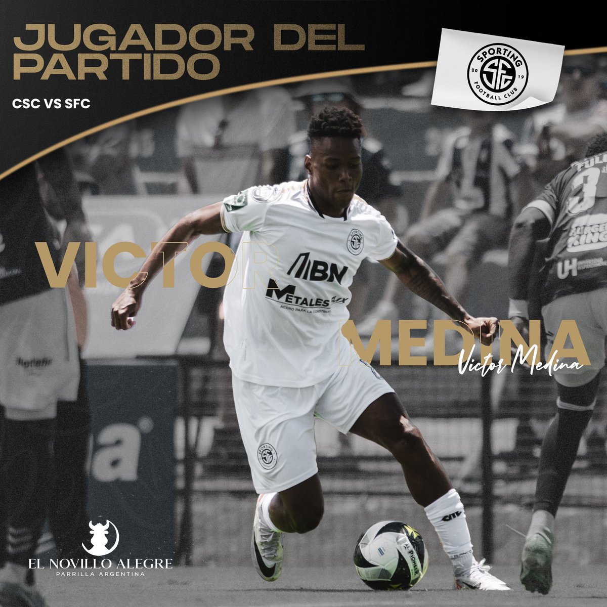 Víctor Medina fue el jugador del partido ante Cartaginés.🤍🖤

👉 Presentando por El Novillo Alegre

#SomosSporting #SomosPuraVida