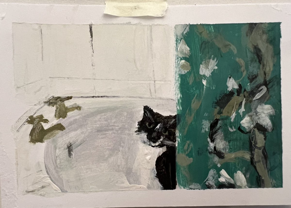 SarahjevsEvans's tweet photo. A little painting of Flash sitting in the bath https://t.co/Tw8k4aEl5N
