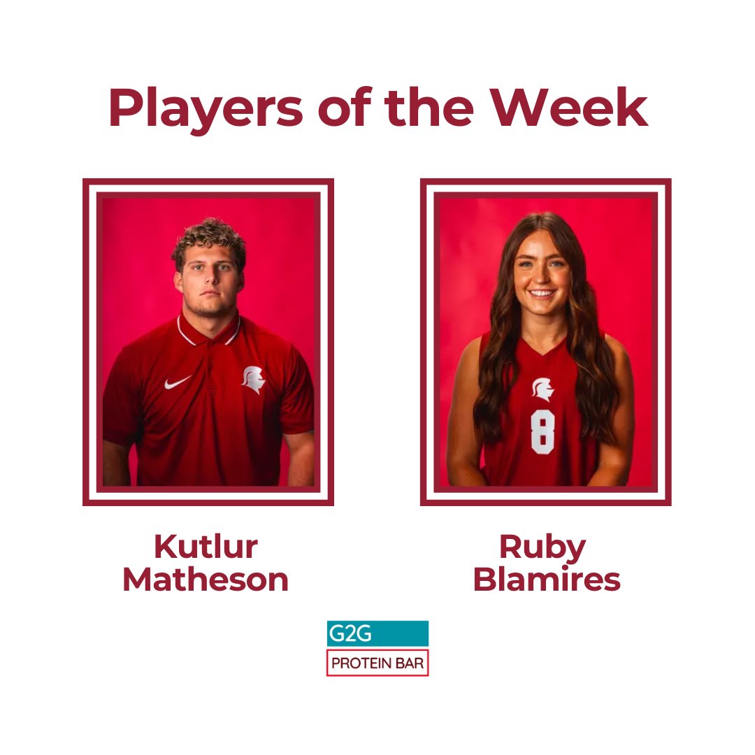 𝗣𝗹𝗮𝘆𝗲𝗿𝘀 𝗼𝗳 𝘁𝗵𝗲 𝗪𝗲𝗲𝗸!

Kutlur Matheson - Freshman from Beaver, Utah. Totaled 13 total tackles this week.

Ruby Blamires Sophomore Colorado Springs, Colorado
Had 53 Assists tied for 2nd most assists in a single match in program history!