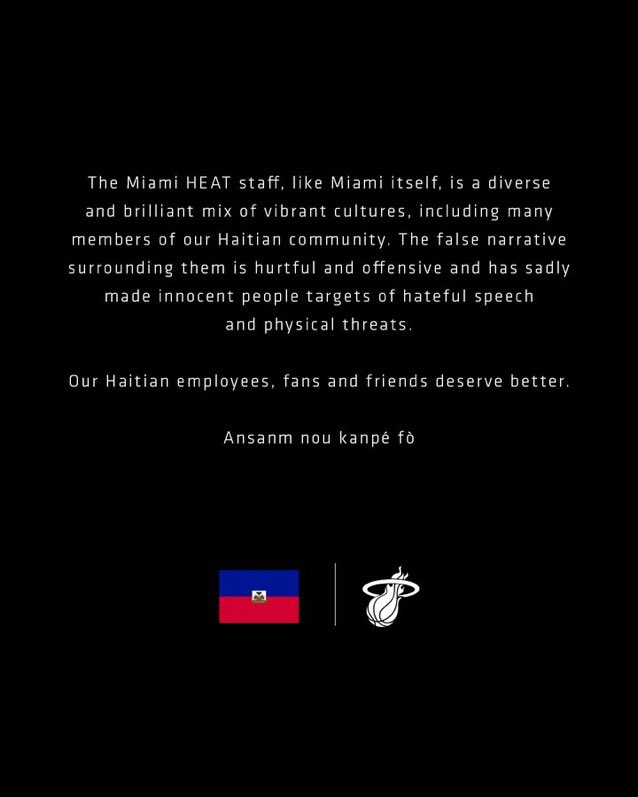 L’équipe américaine de Basket-ball <a href="/MiamiHEAT/">Miami HEAT</a> exprime sa solidarité envers les migrants haïtiens aux États-Unis #RFMINFO