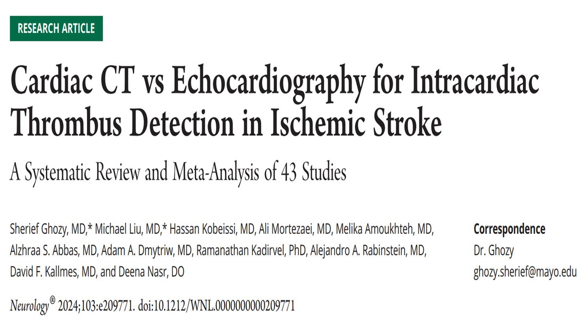 Our systematic review shows #CardiacCT achieves 98% sensitivity and 97% specificity in detecting intracardiac thrombi in stroke patients! Despite study limitations, it offers a non-invasive alternative to TEE for improved stroke prevention. Read More: bit.ly/3Xu4AsZ