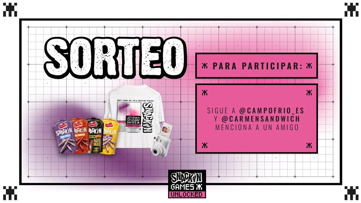 Campofrío España (@campofrio_es) on Twitter photo 🔥<a href="/carmensandwich/">Carmensandwich</a> ha desbloqueado el reto y eso significa…
💥 ¡SORTEO!💥
x3 Packs SNACK'IN
x1 Pack grande SNACK'IN + camiseta
x3 Pack grande SNACK´IN
x2 Proyectores
x1 Pack cámara instantánea+ cami+ producto
¡PARTICIPA SIGUIENDO LAS INDICACIONES DE LA IMAGEN! 🔥<a href="/carmensandwich/">Carmensandwich</a> ha desbloqueado el reto y eso significa…
💥 ¡SORTEO!💥
x3 Packs SNACK'IN
x1 Pack grande SNACK'IN + camiseta
x3 Pack grande SNACK´IN
x2 Proyectores
x1 Pack cámara instantánea+ cami+ producto
¡PARTICIPA SIGUIENDO LAS INDICACIONES DE LA IMAGEN!