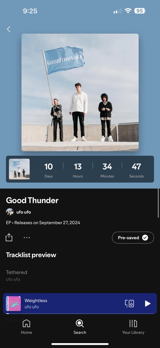 “Tethered”, the final song to be released on our debut EP, “Good Thunder”.
available on 9/27. 

Thank you everyone for the love and support you’ve shown us on these songs. 

We’ll see you live in Austin, TX at Domain NORTHSIDE this Saturday!

pre-save: linktr.ee/ufoufo