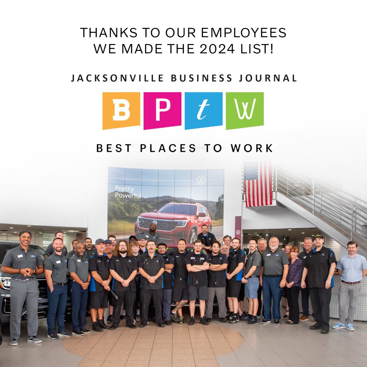 We’re excited to share that we’ve been named one of the Jacksonville Business Journal’s 2024 Best Places to Work in Jacksonville!  A sincere THANK YOU to our outstanding team! #BestOfJax #BestPlacesToWork #JaxFl