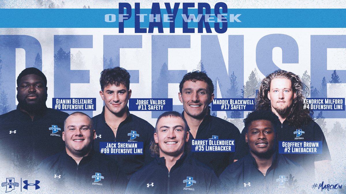 IndStFB's tweet photo. Huge performances all over the field, it was hard to narrow it down.

Congratulations to our Players of the Week from this past weekend's win over Dayton

#MarchOn | #LeaveNoDoubt https://t.co/7hS5mMnvkL