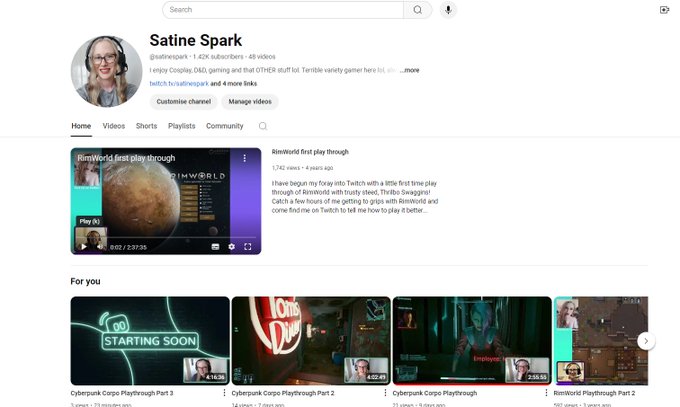 No time to catch my latest @Twitch streams? You can find them all on my @YouTube account😊  Come give<a class="tags" target="_blank" title="On Twitter" href="/?out=eyJ0eXAiOiJKV1QiLCJhbGciOiJIUzUxMiJ9.eyJpYXQiOjE3MjcyNTg0NTgsImlzcyI6InR3cG9ybnN0YXJzLmNvbSIsIm5iZiI6MTcyNzI1ODQ1OCwiZXhwIjoxNzU4Nzk0NDU4LCJyZWRpcmVjdF91cmwiOiJodHRwczovL3R3aXR0ZXIuY29tL1R3aXRjaCJ9.2RwyPSNDpy_4AJfoxCHdadBCIhRdUB2jP1MveEzcPjOnbpwnrD7-vX7ODAFeWsxmlBSCWYn7YJejmjNrpopQWg">@Twitch</a><a href="/tag/youtube"class="tags"><span>#youtube</span></a><a href="/tag/twitchgirls"class="tags"><span>#twitchgirls</span></a><a href="/tag/cyberpunk2077"class="tags"><span>#cyberpunk2077</span></a><a href="/tag/twitchg"class="tags"><span>#twitchg</span></a>