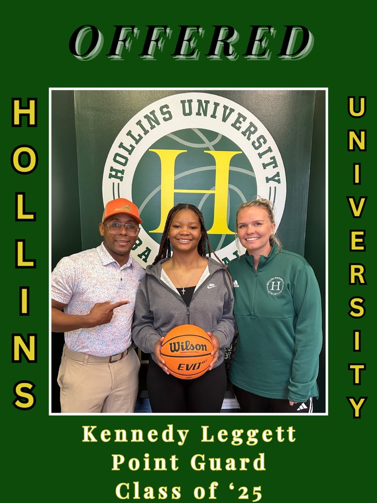 After visiting and having a great conversation with Coach Dunton and Coach Johnson. I am blessed to receive an offer from Hollins University!!💚💛 #HUWBB #AGTG #LLDWILL