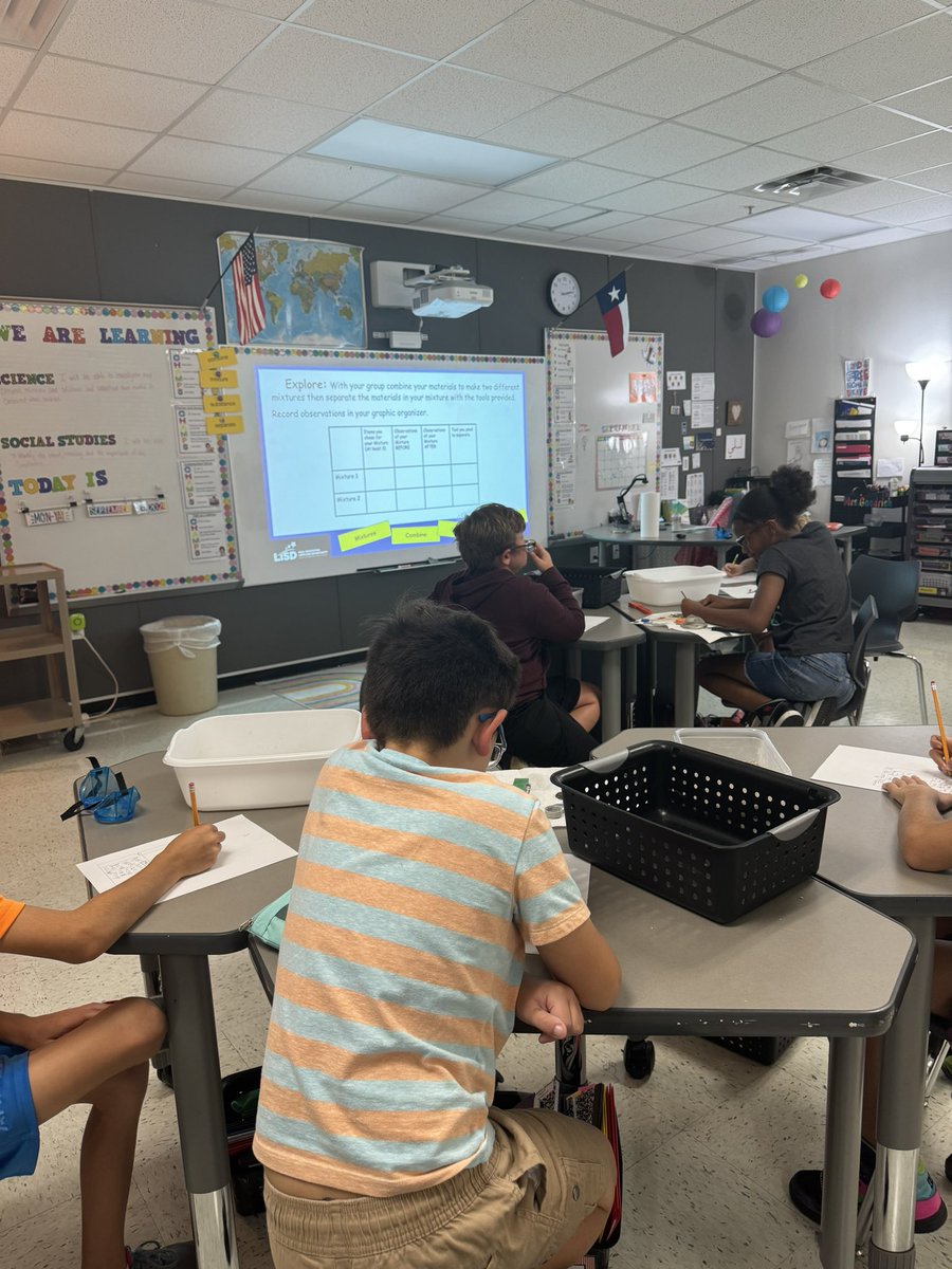 4th graders <a href="/HV_Vikings/">Highland Village Elementary</a> investigating a variety of mixtures while hitting the Science and Engineering Practices of demonstrating safe practices and using tools. Tomorrow they will be constructing their own graphic organizer as they investigation solutions!