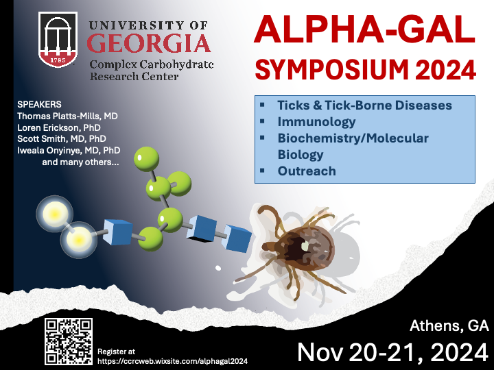 CCRCUGA's tweet image. Exciting News: We are hosting the first in person Alpha-Gal (meat allergy) symposium on Nov 20-21,2024 at the CCRC with amazing line up of speakers.  
Register here for FREE: ccrcweb.wixsite.com/alphagal2024
#glycotime #allergy
@AlphaGal_RES