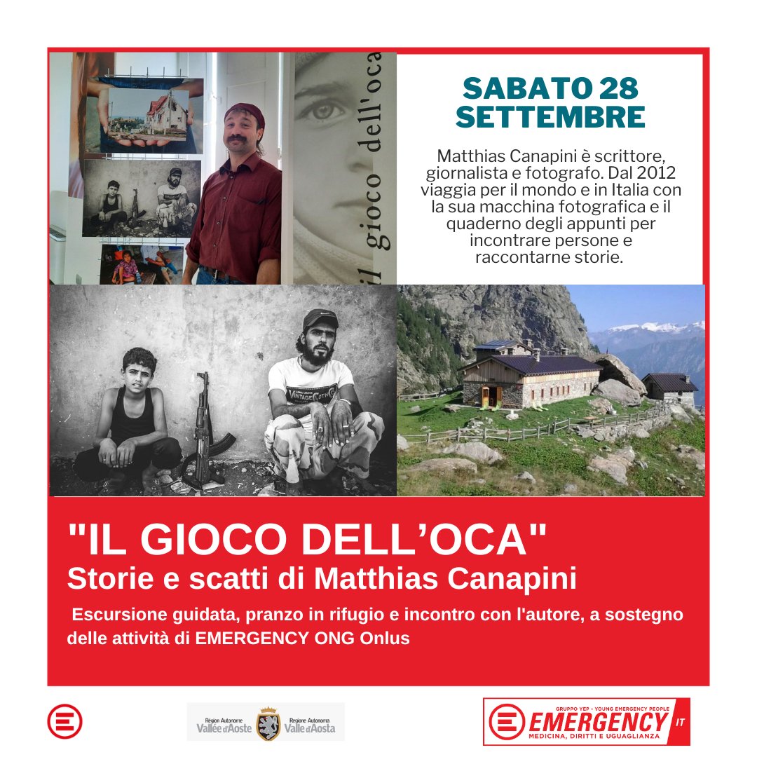 GruppoEmrVda's tweet photo. 📅 Sabato 28 settembre 2024 - "Il gioco dell'oca" - Storie e scatti di Matthias Canapini
📍 Rifugio Bonze (1860 m), Donnas (AO)
Immergiti in una giornata di escursione, cultura e riflessione al Rifugio Bonze, in compagnia del fotografo, giornalista e scrittore Matthias Canapini. https://t.co/5oLO1WcE4P
