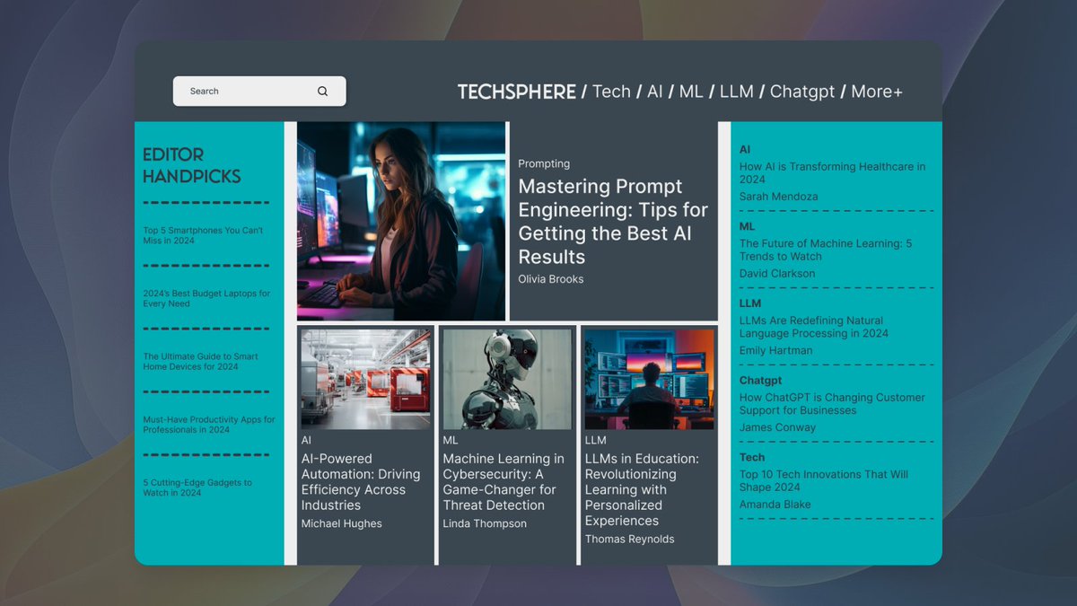 ashish1lexbaa's tweet image. Day 29 of my #50DaysUIChallenge completed! 🖥️ Designed a tech news website article page for TechSphere focused on AI &amp;amp; ML. Loving the process! 🙌 #UXDesign #UIDesign #WebDesign #TechNews #AIDesign #MLDesign #DesignChallenge #DailyDesign #UserInterface #DesignInspiration