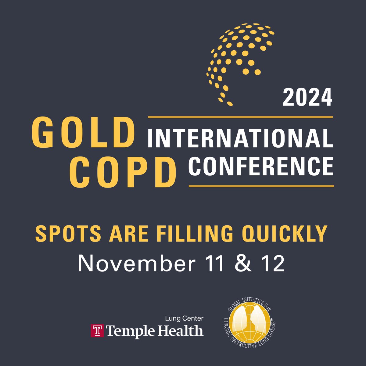 The 2024 GOLD International COPD Conference is an essential event for anyone treating COPD. Learn from top researchers about the latest studies and bring valuable insights back to your patients. Seats are limited—secure yours today! #GOLDCOPD2024 
bit.ly/4bNNAUV