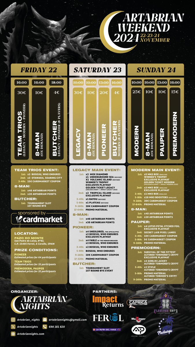 ¿Conoces el ARTABRIAN WEEKEND? ¿te gustaría participar en estos torneazos? ¡Sorteamos una entrada completa* para el fin de semana! 🎟️

🔹Sigue a <a href="/ArtabrianNights/">Artabrian Nights</a> y <a href="/ItacaGG/">ÍTACA</a> ✅
🔹Repostea 🔁
🔹Nombra un amigo con el que irías respondiendo a esta publicación y etiquetándole 🗯

El