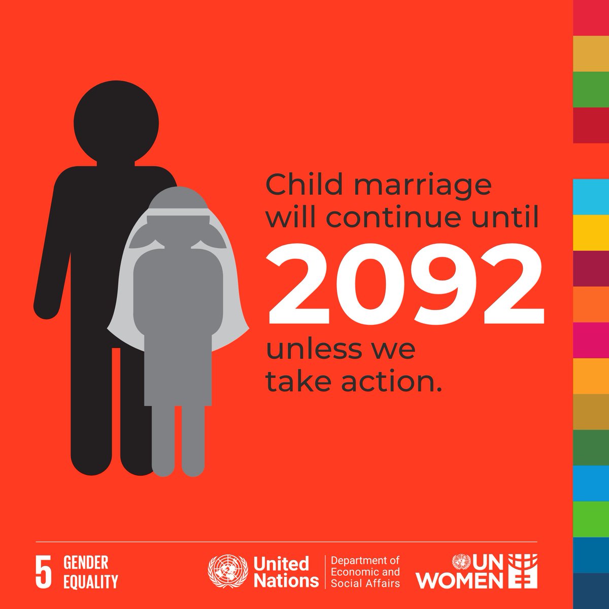 UN_Women's tweet image. 🥺At the current rate child marriage will not be eradicated until 2092.

We must #EndChildMarriage now - it&apos;s a violation of human rights.

👉 Learn more in the new 2024 Gender Snapshot report from UN Women and @‌UNDESA: unwo.men/MoqG50Toijv

#GenderData #SDG5 #GlobalGoals