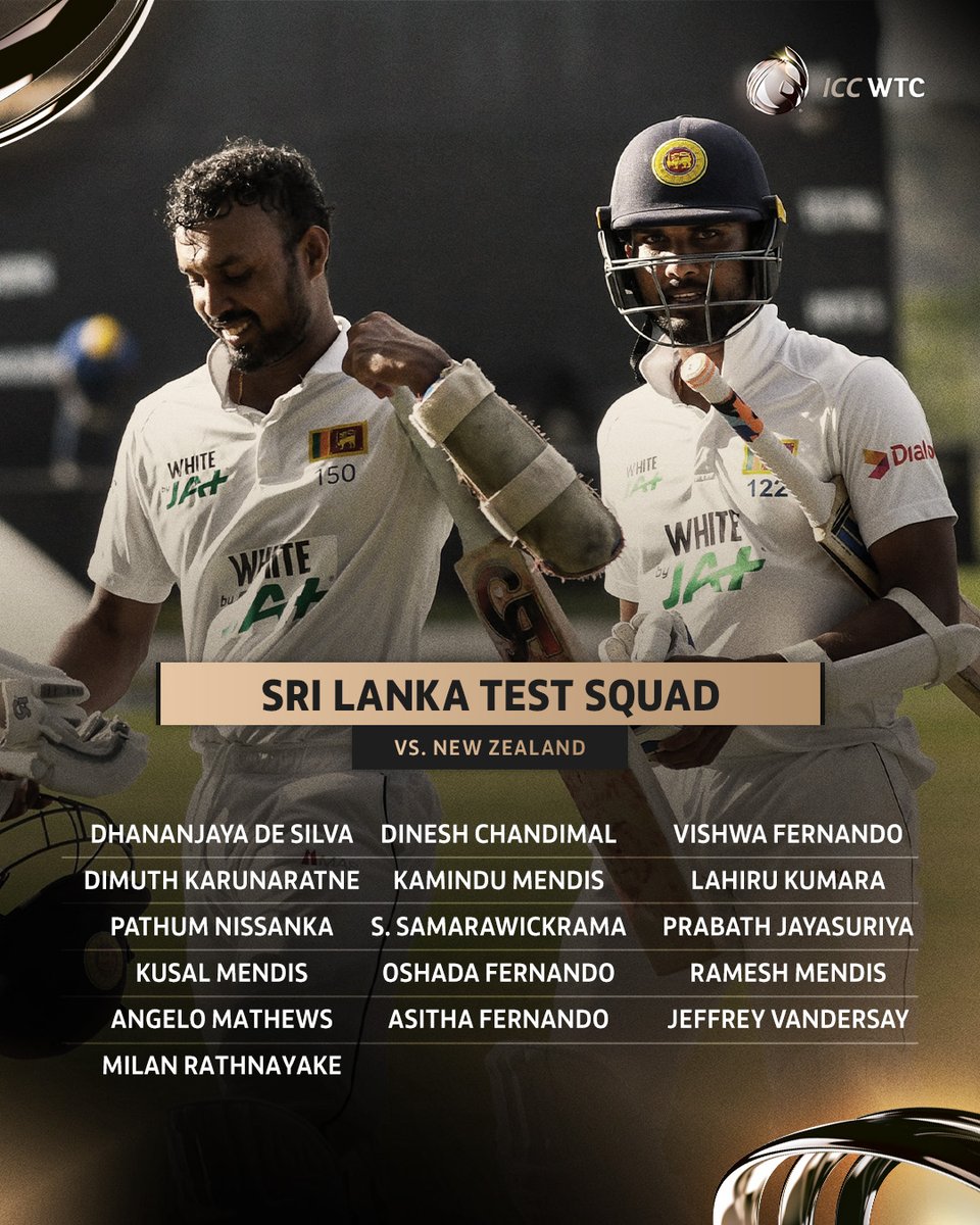 ICC's tweet photo. Sri Lanka recall Oshada Fernando for the Test series against New Zealand ☎️

#WTC25 | More ➡️ https://t.co/ymzZXF33aQ https://t.co/DzESq4EQqn