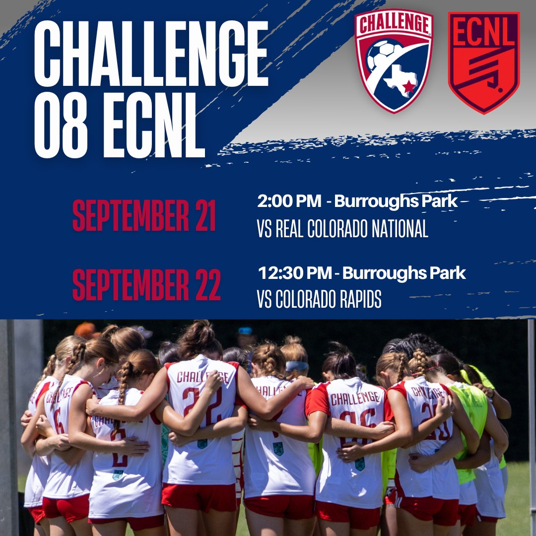 Challenge G08 ECNL (U17) (@challenge08ecnl) on Twitter photo Back in action at home this weekend! Two great matchups including rematch with our opponent from ECNL National showcase finals - Colorado Rapids!
<a href="/ChallengeSoccer/">Challenge Soccer Club</a> <a href="/ECNLgirls/">ECNL Girls</a> <a href="/ImYouthSoccer/">ECNL/GA/Recruiting/College Soccer</a> <a href="/PrepSoccer/">Prep Soccer ⚽️</a> <a href="/TopDrawerSoccer/">TopDrawerSoccer</a> Back in action at home this weekend! Two great matchups including rematch with our opponent from ECNL National showcase finals - Colorado Rapids!
<a href="/ChallengeSoccer/">Challenge Soccer Club</a> <a href="/ECNLgirls/">ECNL Girls</a> <a href="/ImYouthSoccer/">ECNL/GA/Recruiting/College Soccer</a> <a href="/PrepSoccer/">Prep Soccer ⚽️</a> <a href="/TopDrawerSoccer/">TopDrawerSoccer</a>