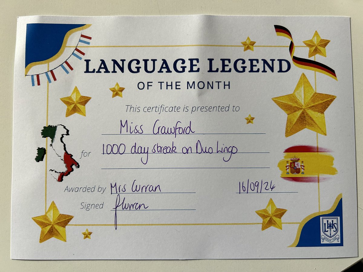 Miss Crawford (@lhs_missc) on Twitter photo I was delighted to get a visit from <a href="/MrsCurranLHS/">Mrs Curran</a> today with this fab certificate! Super chuffed - learning languages <a href="/LarbertHigh/">Larbert High School</a> is fun! <a href="/LHSLanguages/">π
»π
·ππ
»π
°π
½π
Άππ
°π
Άπ
΄π</a> <a href="/duolingo/">Duolingo</a> π³π± I was delighted to get a visit from <a href="/MrsCurranLHS/">Mrs Curran</a> today with this fab certificate! Super chuffed - learning languages <a href="/LarbertHigh/">Larbert High School</a> is fun! <a href="/LHSLanguages/">π
»π
·ππ
»π
°π
½π
Άππ
°π
Άπ
΄π</a> <a href="/duolingo/">Duolingo</a> π³π±