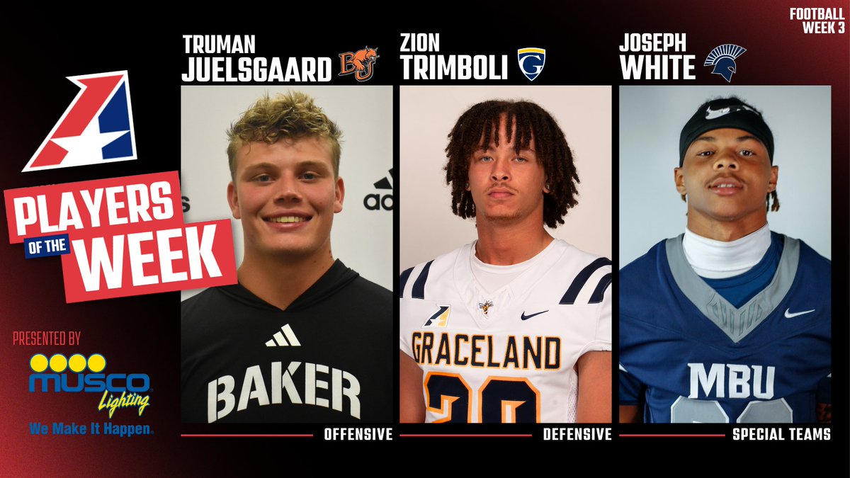 Heart of America Athletic Conference (@heartsportsnews) on Twitter photo 🏈, Juelsgaard, Trimboli & White Selected Heart Football Players of the Week, Presented by <a href="/MuscoLighting/">Musco Lighting</a>.
heart.prestosports.com/sports/fball/2… 🏈, Juelsgaard, Trimboli & White Selected Heart Football Players of the Week, Presented by <a href="/MuscoLighting/">Musco Lighting</a>.
heart.prestosports.com/sports/fball/2…