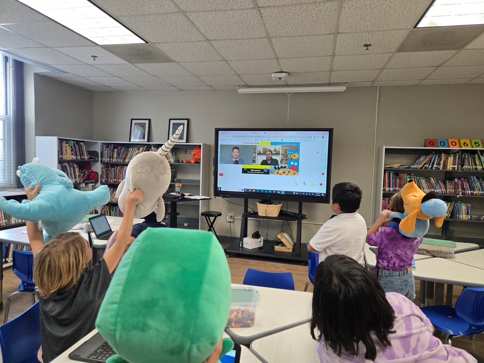 Lipscomb Librarian (@librarylipscomb) on Twitter photo Last Friday our Third graders were able to participate in the <a href="/storyvoicelive/">Storyvoice</a> live read aloud with <a href="/tmlowery/">Mike Lowery</a> talking about PIzza Shark! It was fintastic!
<a href="/lipscomb_lions/">William Lipscomb Elementary</a> <a href="/DISD_Libraries/">Dallas ISD Libraries</a> Last Friday our Third graders were able to participate in the <a href="/storyvoicelive/">Storyvoice</a> live read aloud with <a href="/tmlowery/">Mike Lowery</a> talking about PIzza Shark! It was fintastic!
<a href="/lipscomb_lions/">William Lipscomb Elementary</a> <a href="/DISD_Libraries/">Dallas ISD Libraries</a>