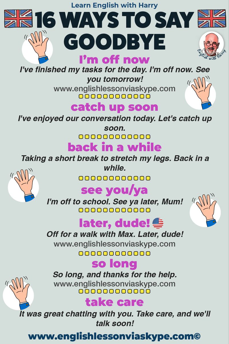 englishvskype's tweet photo. ENGLISH SPEAKING: Learn different ways to say "goodbye that native speakers use. Click the link to learn more ➡️ https://t.co/xRFPdOSykt 

#LearnEnglish #ingles #inglesonline #IELTS #vocabulary @englishvskype https://t.co/tifjpv5Dps